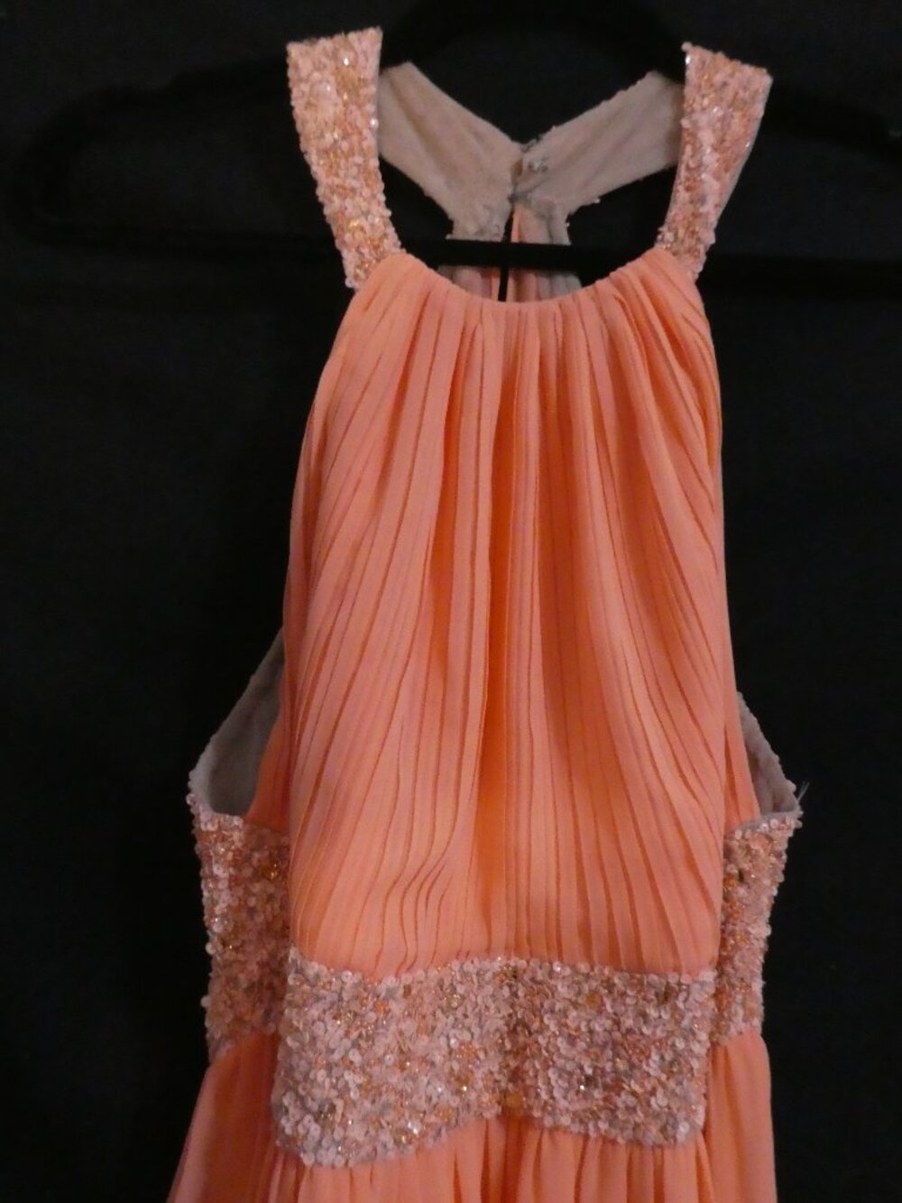 MANGO Suit Collection Beaded Halter Chiffon Maxi Dress Peach Orange - Size 9